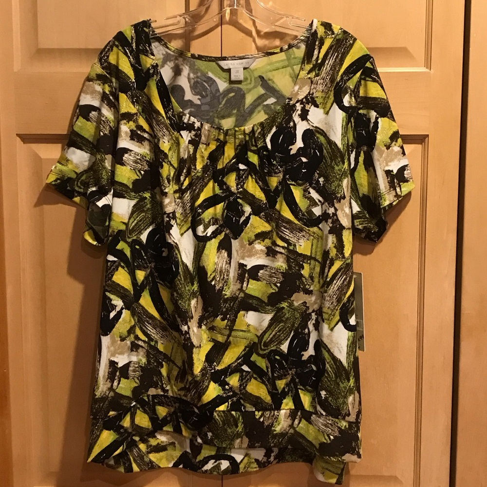 New Laura Ashley Green and Yellow Abstract Blouse